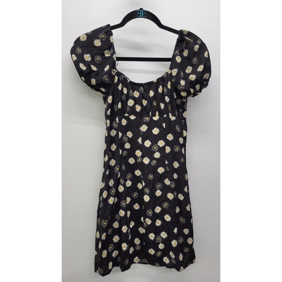 BP. Womens Ditsy Floral Tie Front Minidress xsmall Black/White Daisy - Picture 6 of 6